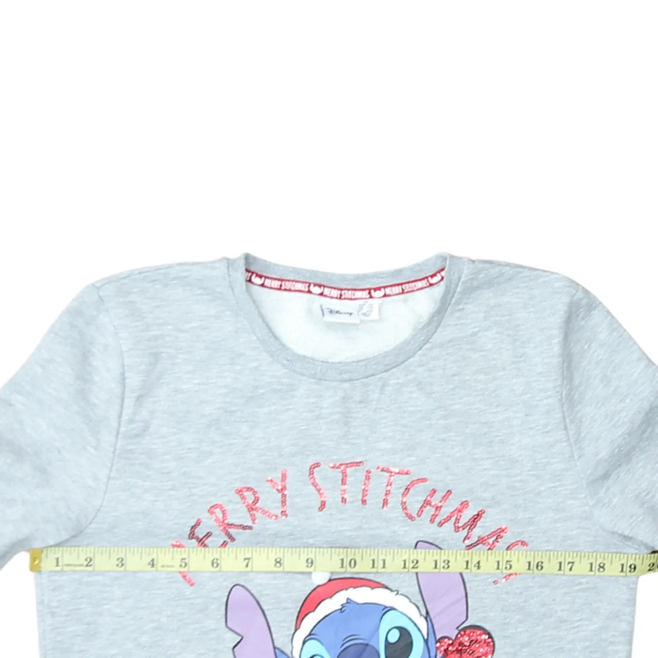 Disney Light Grey Sweatshirt Women’s XSmall Printed Stitch Merry Stitchmas Christmas Jumper Top sold by Vintage Club product image thumbnail 5