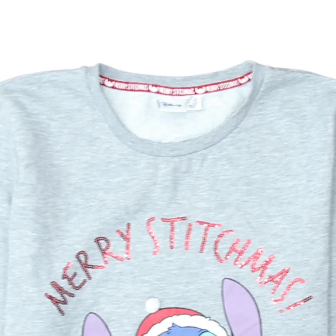 Disney Light Grey Sweatshirt Women’s XSmall Printed Stitch Merry Stitchmas Christmas Jumper Top sold by Vintage Club product image thumbnail 3