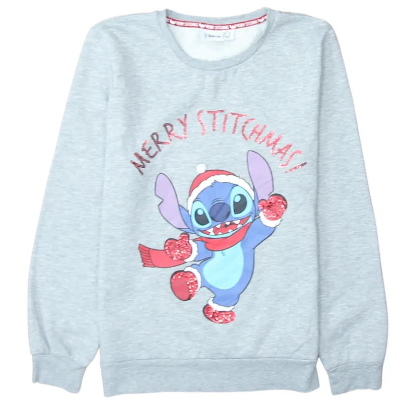 Disney Light Grey Sweatshirt Women’s XSmall Printed Stitch Merry Stitchmas Christmas Jumper Top made by Disney