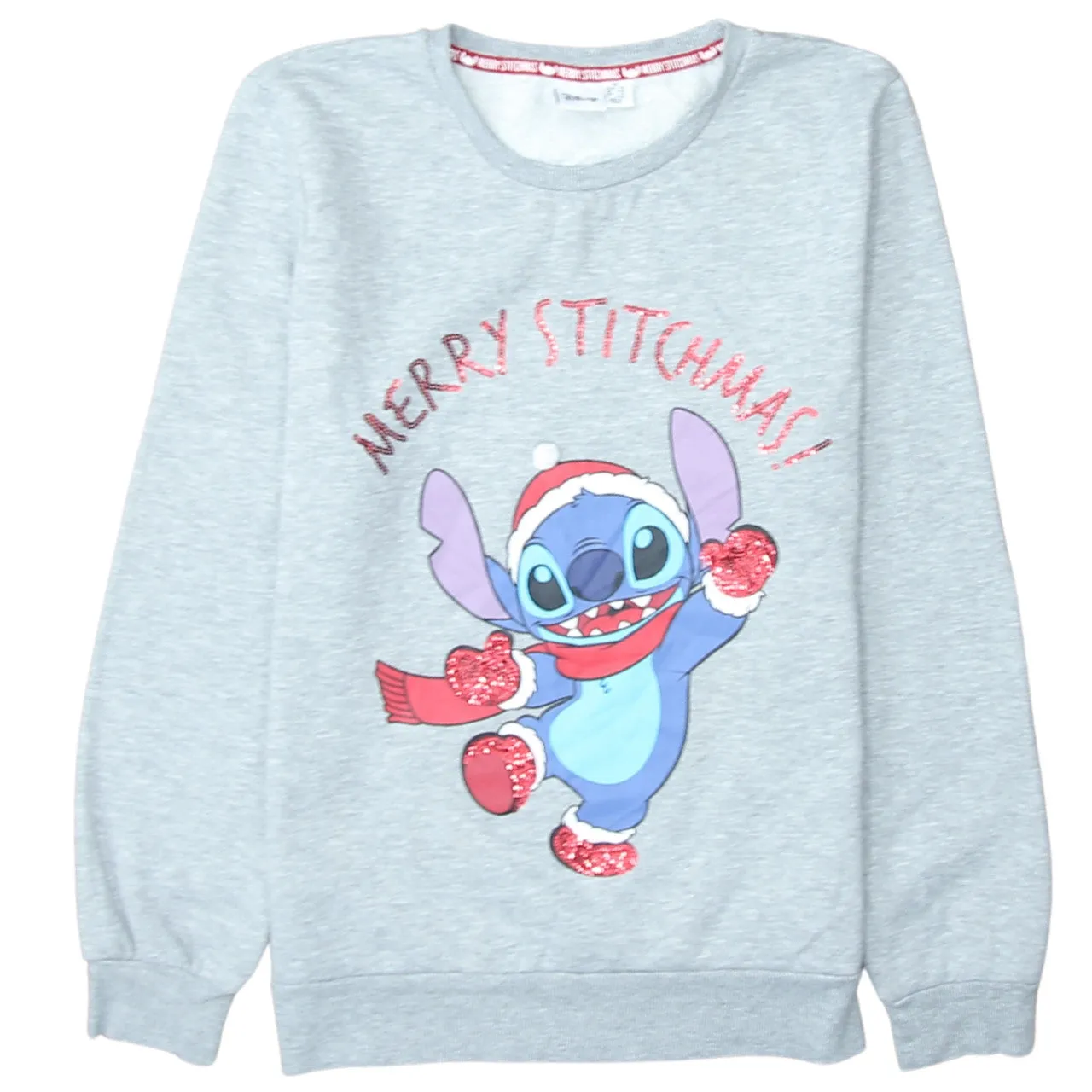 Disney Light Grey Sweatshirt Women’s XSmall Printed Stitch Merry Stitchmas Christmas Jumper Top sold by Vintage Club