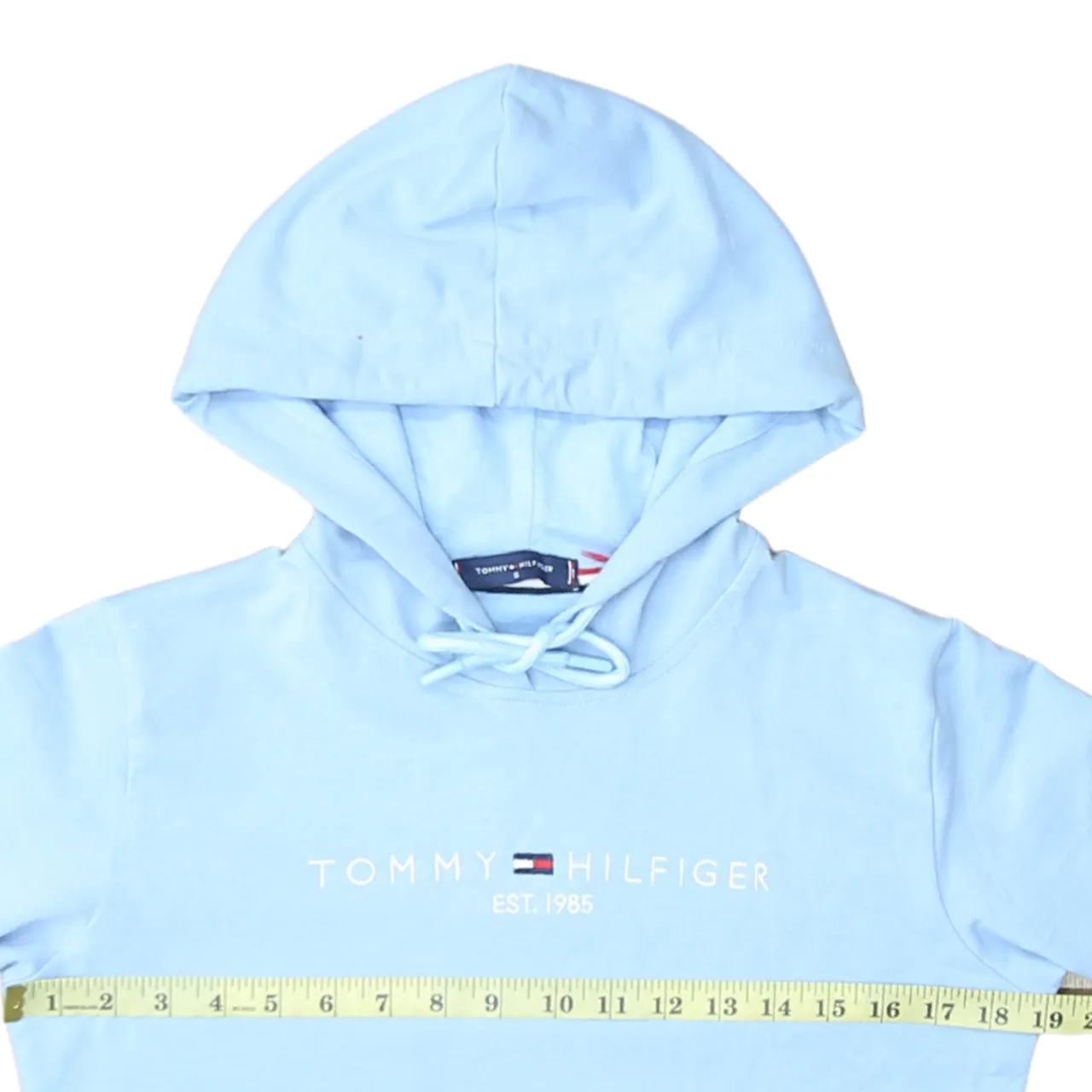 Tommy Hilfiger 90's Spellout Pullover Hoodie Small Blue sold by Vintage Club product image thumbnail 5
