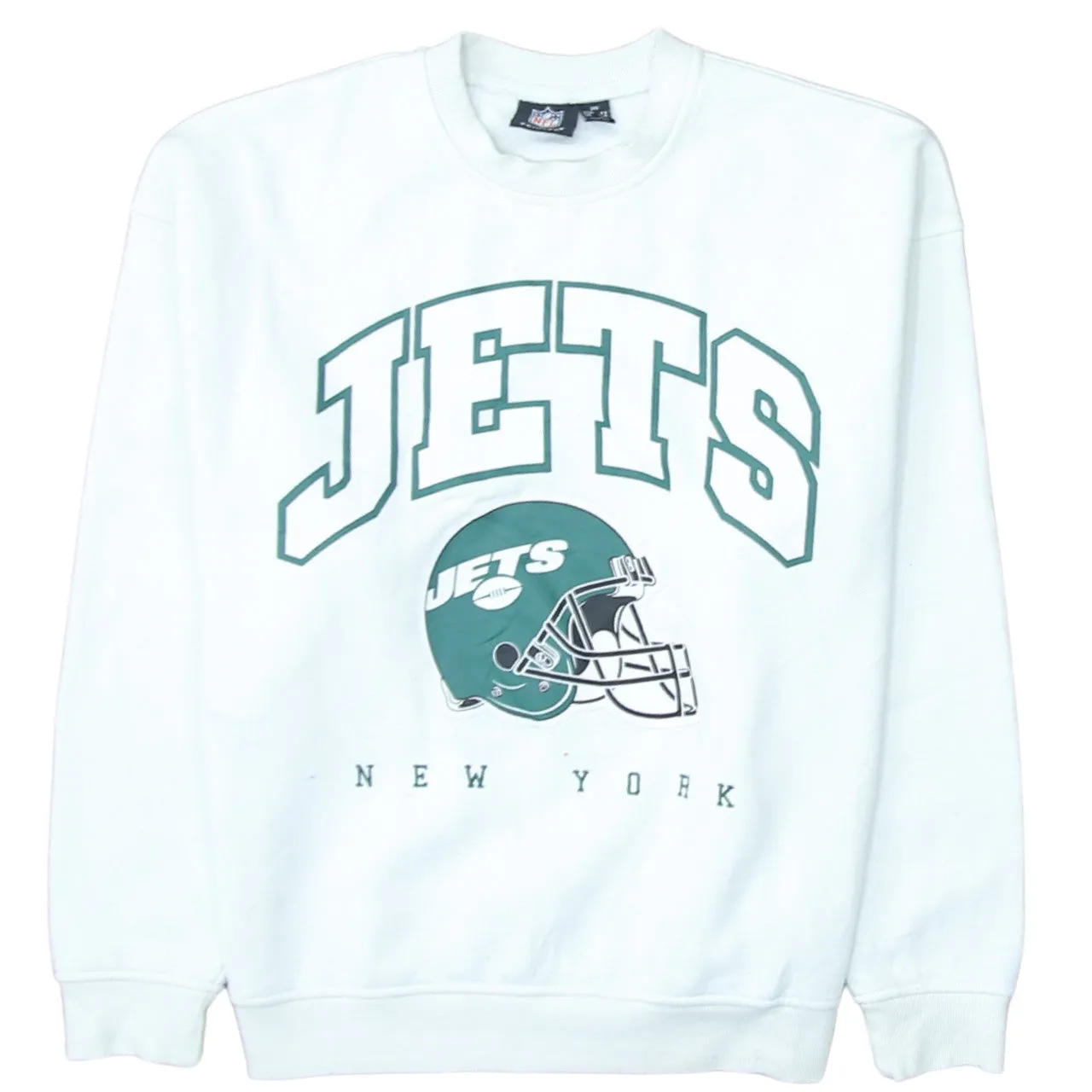 NFL White Jets Sweatshirt Women’s XXSmall Printed Logo New York Crewneck Pullover Top sold by Vintage Club