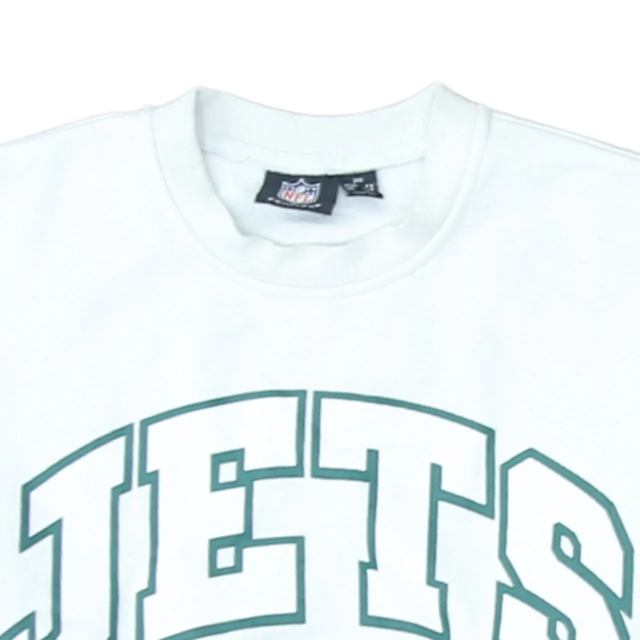 NFL White Jets Sweatshirt Women’s XXSmall Printed Logo New York Crewneck Pullover Top sold by Vintage Club product image thumbnail 3