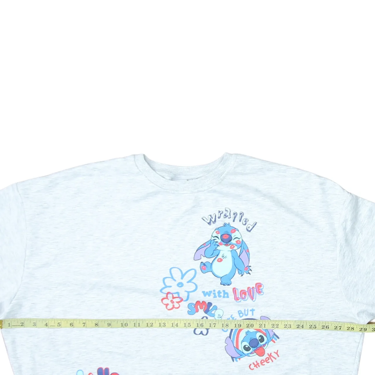 Disney Light Grey Sweatshirt Women's Large Printed Stitch Graphic Crewneck Pullover Top sold by Vintage Club product image thumbnail 5