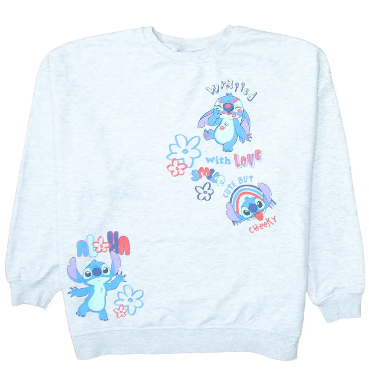 Disney Light Grey Sweatshirt Women's Large Printed Stitch Graphic Crewneck Pullover Top sold by Vintage Club