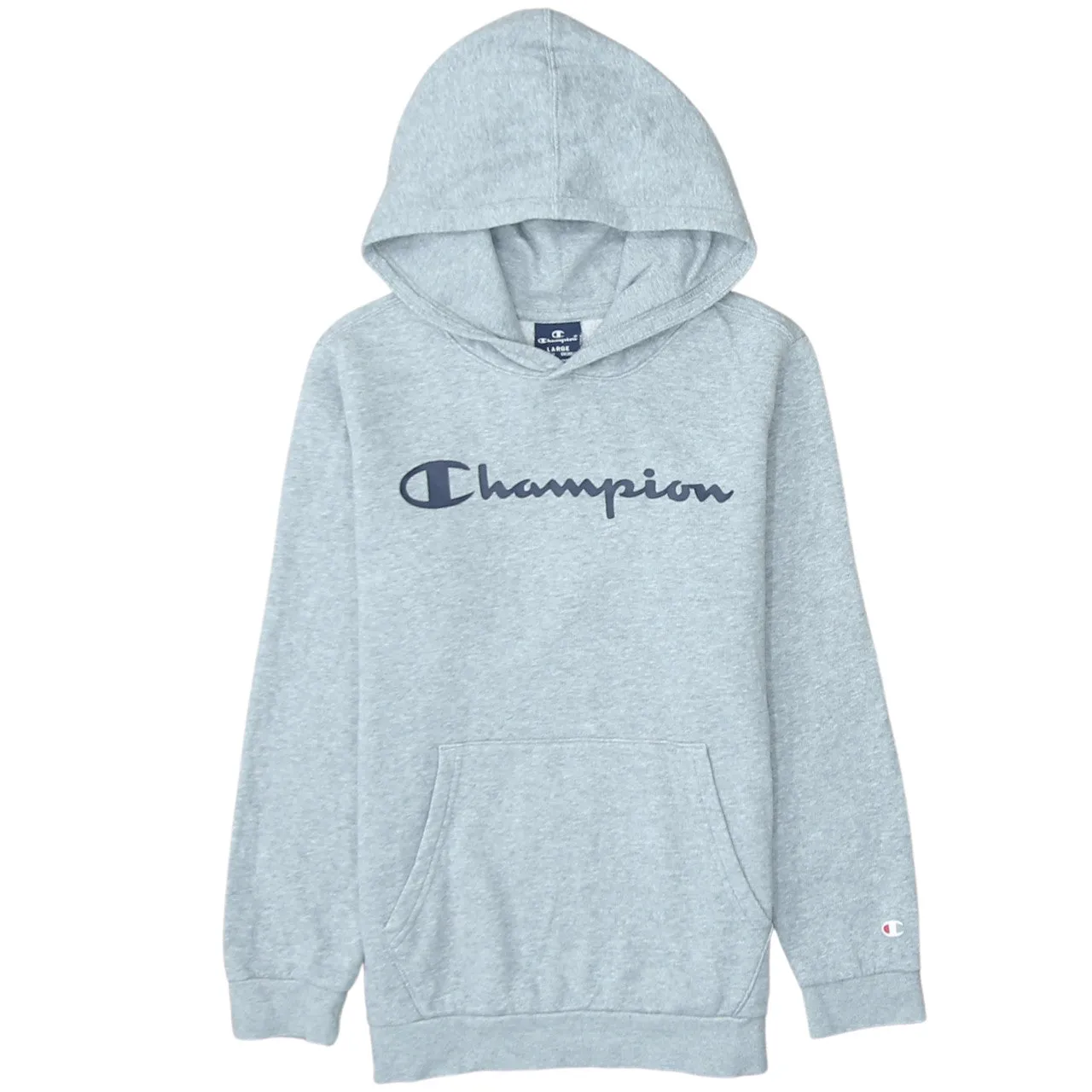 Champion 90's Spellout Pullover Hoodie Large Grey sold by Vintage Club