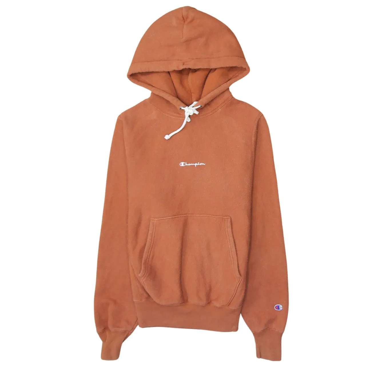 Champion Burnt Orange Hoodie Men's XSmall Embroidered Chest Logo Front Pocket Pullover Sweatshirt sold by Vintage Club