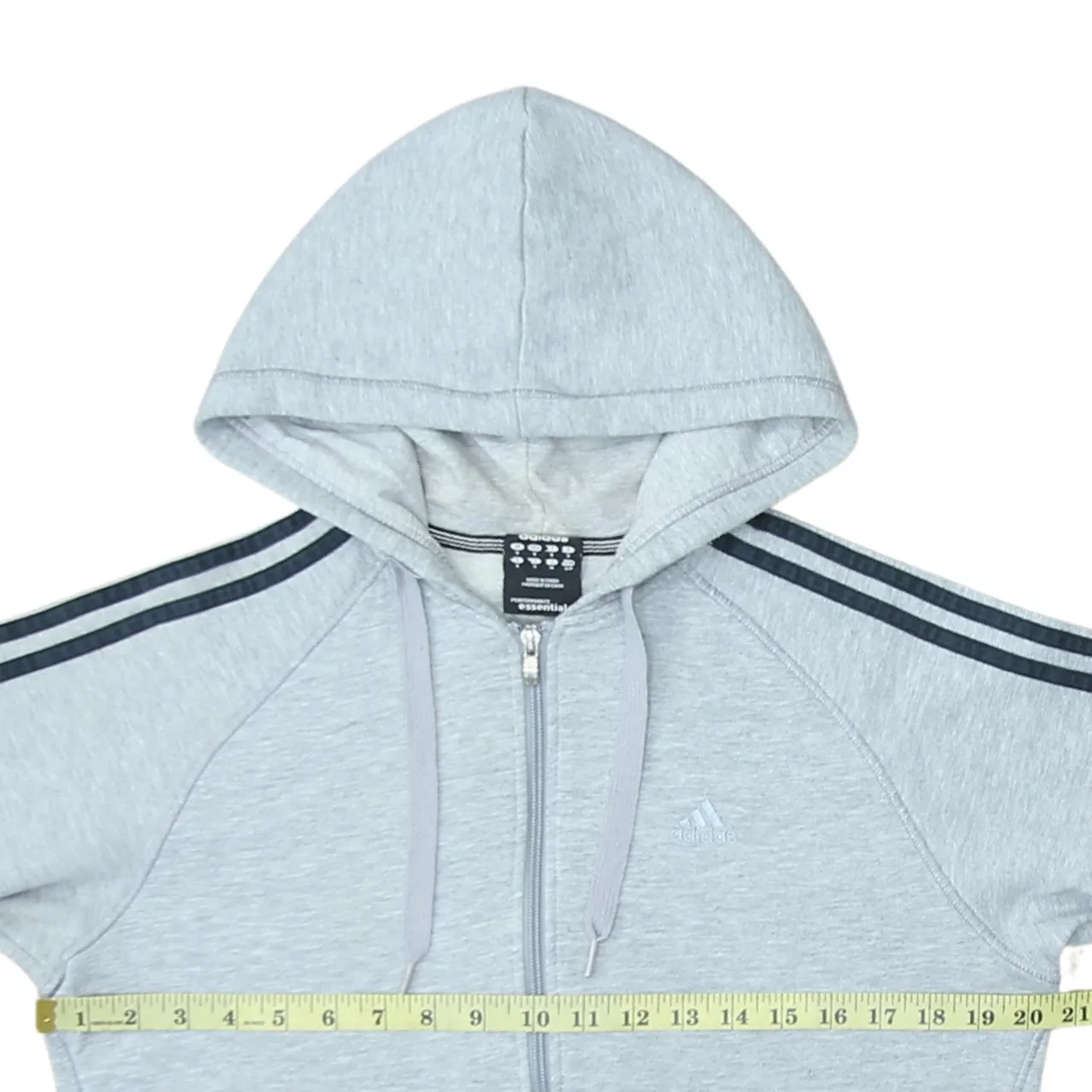 Adidas Light Grey Zip Hoodie Men's Small Three Stripe Sleeves Embroidered Logo Sweatshirt sold by Vintage Club product image thumbnail 5
