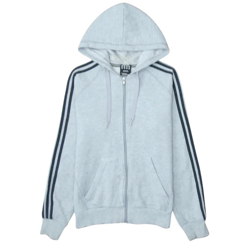 Adidas Light Grey Zip Hoodie Men's Small Three Stripe Sleeves Embroidered Logo Sweatshirt sold by Vintage Club