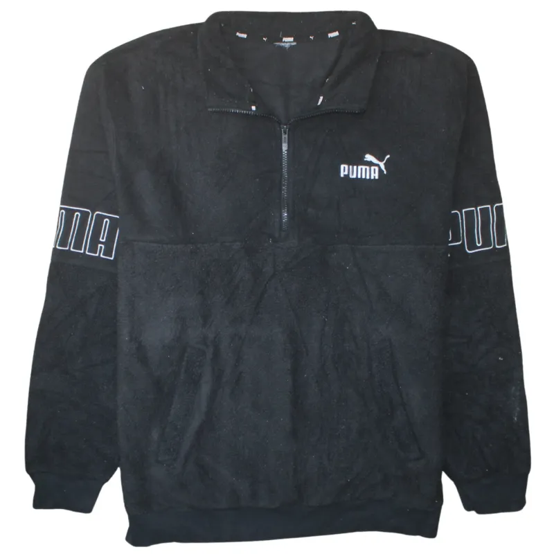 Puma Black Fleece Jumper Men’s XLarge 1/4 Zip Embroidered Logo Sleeve Print Pullover Sweatshirt made by Puma