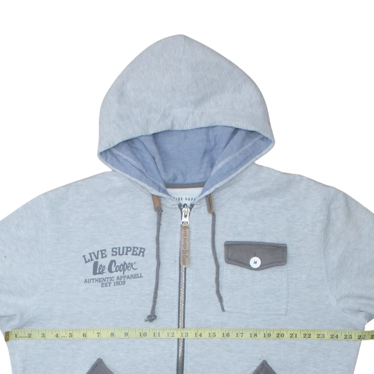 Lee Cooper Light Grey Zip Hoodie Women’s Large Embroidered Chest Logo Button Pockets Sweatshirt sold by Vintage Club product image thumbnail 5