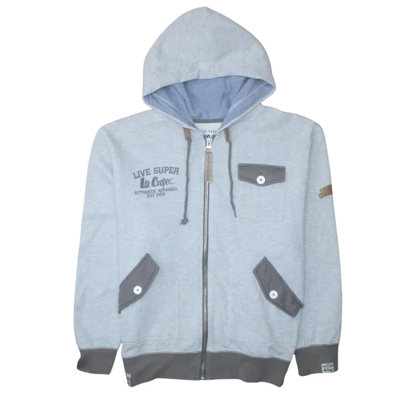 Lee Cooper Light Grey Zip Hoodie Women’s Large Embroidered Chest Logo Button Pockets Sweatshirt made by Lee Cooper