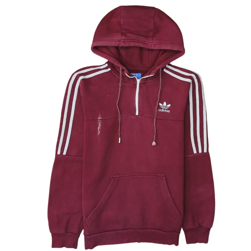 Adidas 90's Striped Sleeve Quarter Zip Hoodie Small Burgundy Red made by Adidas