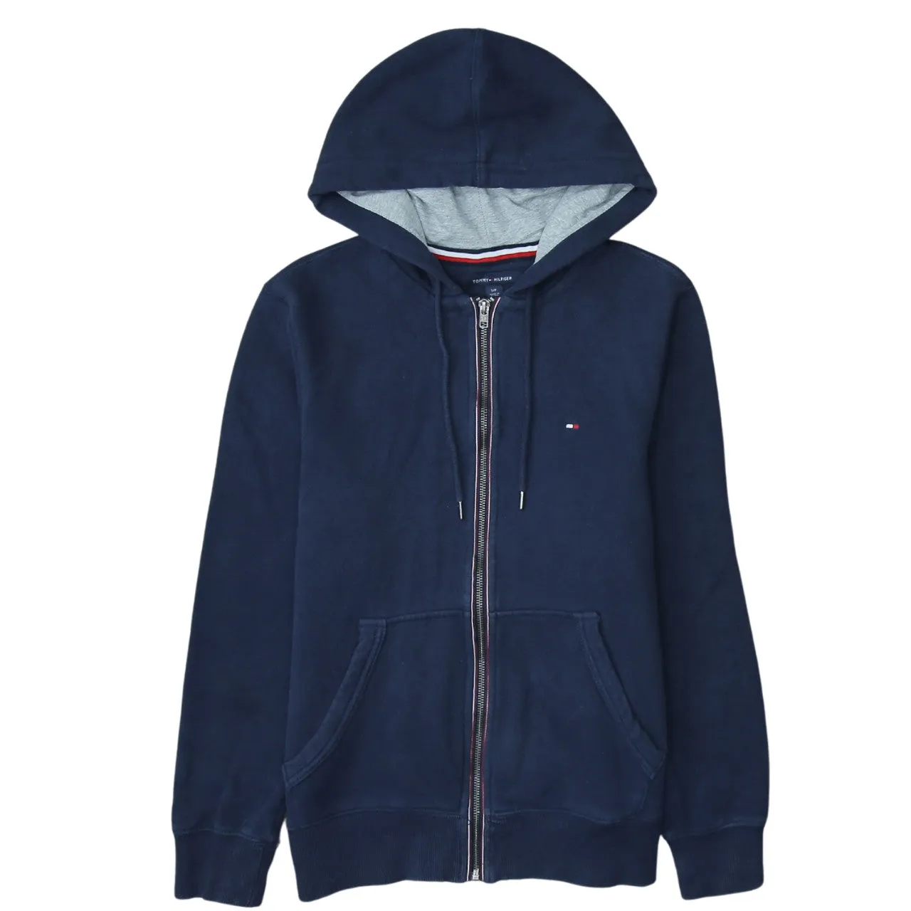 Tommy Hilfiger 90's Drawstring Pockets Full Zip Up Hoodie Small Navy Blue sold by Vintage Club