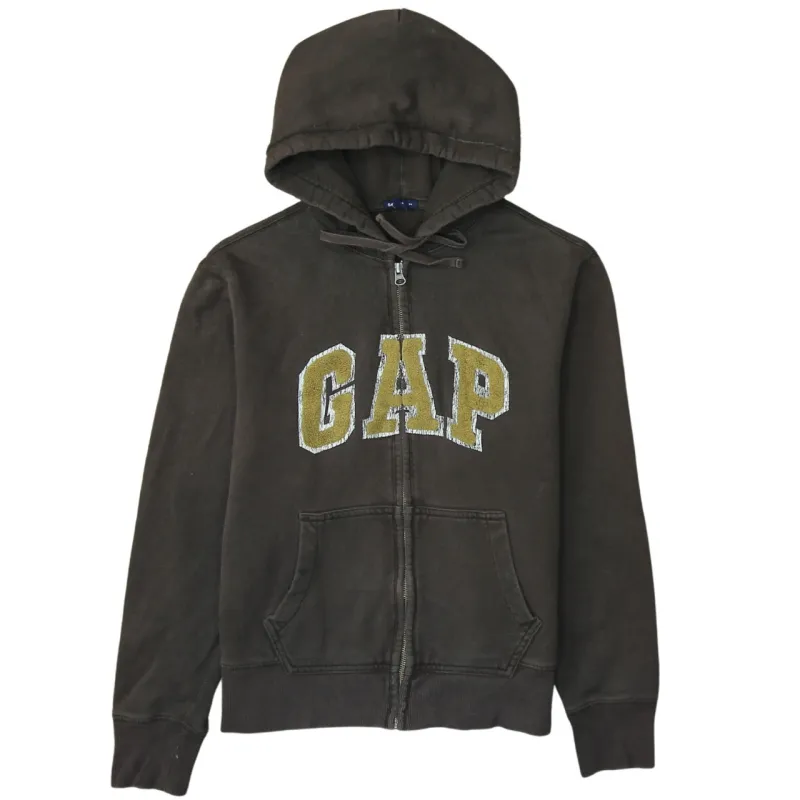 Gap Dark Brown Zip Hoodie Men's Small Embroidered Logo Split Pocket Fleece Lined Sweatshirt sold by Vintage Club