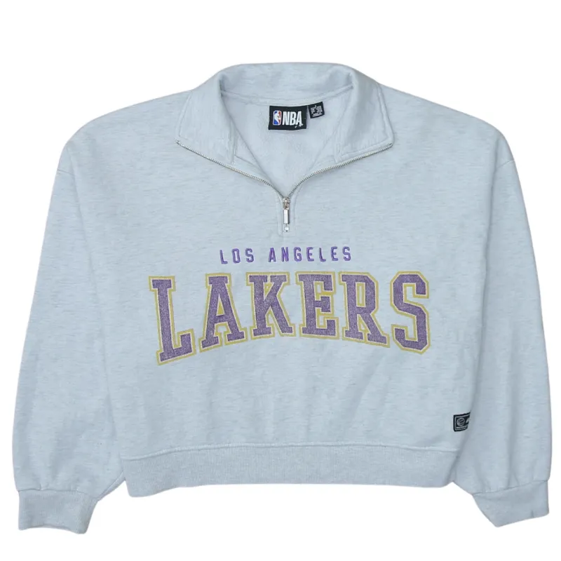NBA Grey Quarter Zip Sweatshirt Women’s Large Los Angeles Lakers Printed Logo Pullover Top sold by Vintage Club