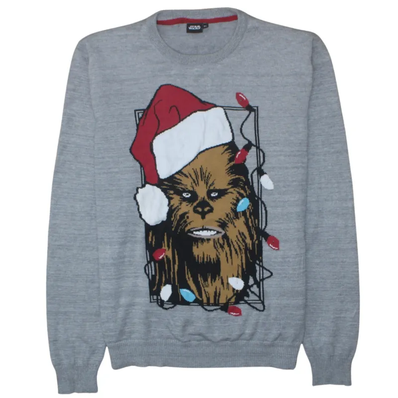 Star Wars 90's Chewie Santa Hat Ugly Christmas Crew Neck Sweatshirt XLarge Grey made by Star Wars