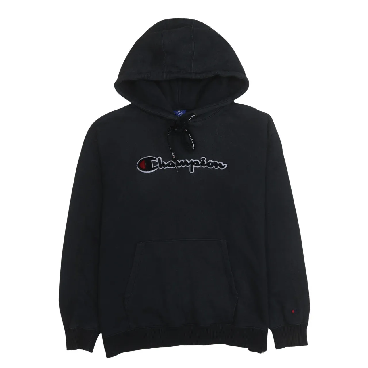 Champion 90's Spellout Pullover Hoodie Large Black sold by Vintage Club