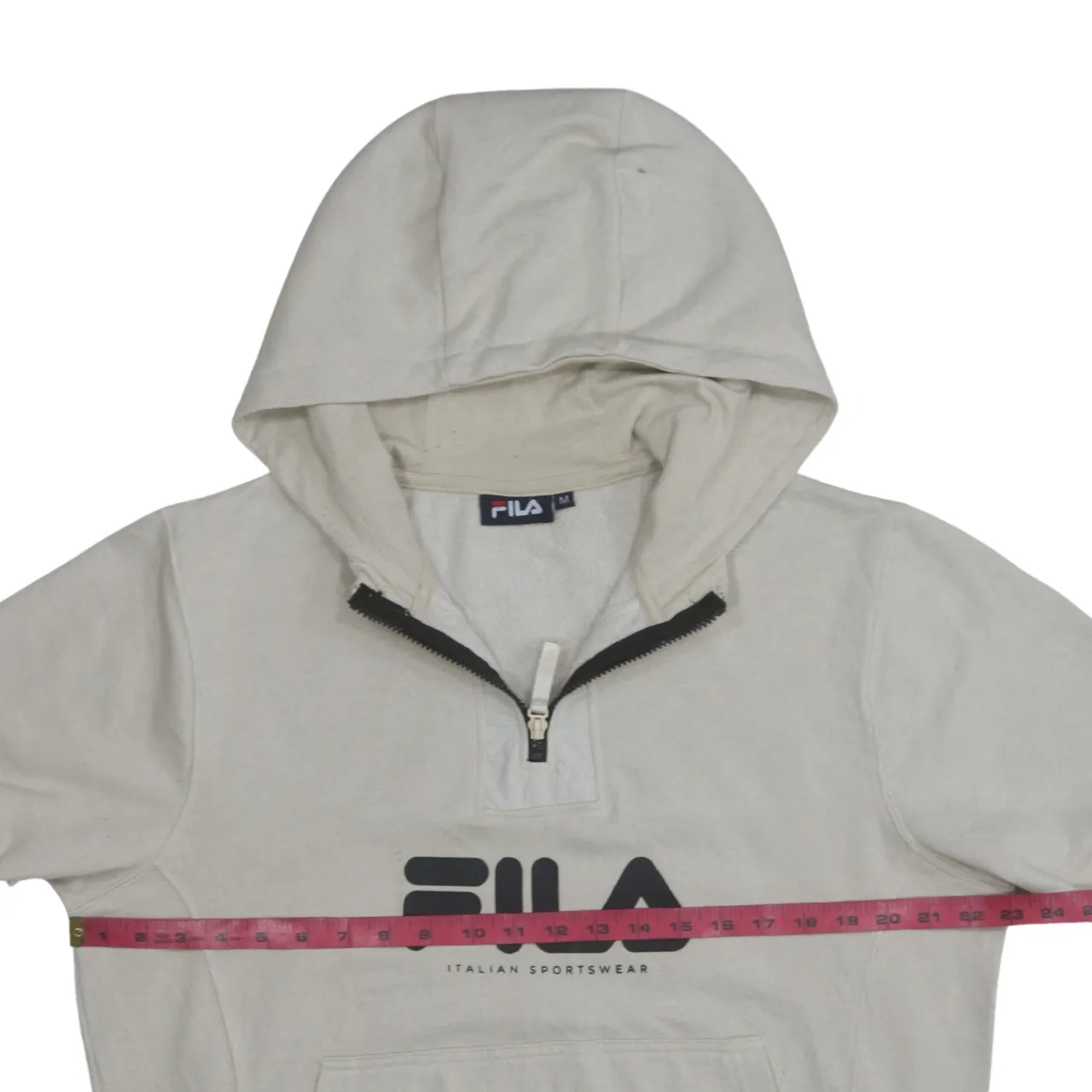 Fila 90's Spellout Quarter Zip Hoodie Medium Beige Cream sold by Vintage Club product image thumbnail 5