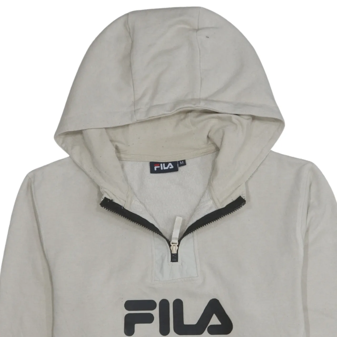 Fila 90's Spellout Quarter Zip Hoodie Medium Beige Cream sold by Vintage Club product image thumbnail 3