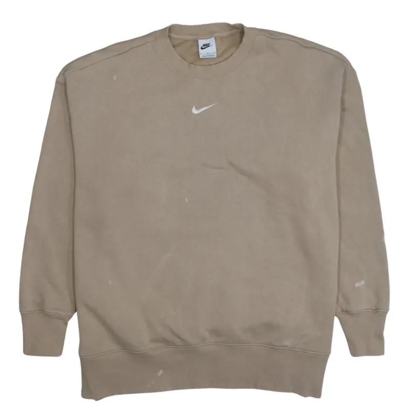 Nike Beige Cream Sweatshirt Men's Medium Embroidered Swoosh Logo Ribbed Crewneck Pullover made by Nike