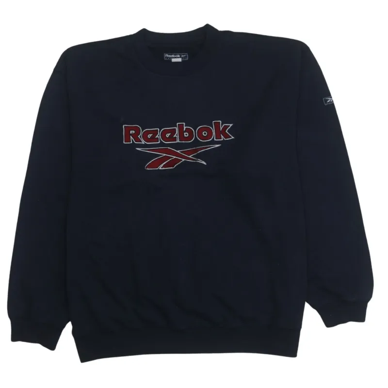 Reebok 90's Spellout Crew Neck Hoodie Medium Navy Blue sold by Vintage Club