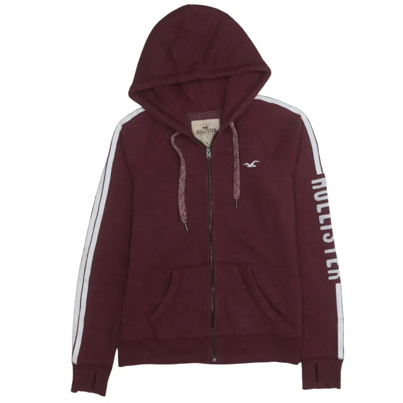 Hollister Burgundy Red Zip Hoodie Women’s Large Printed Sleeve Logo Stripe Detail Sweatshirt made by Hollister