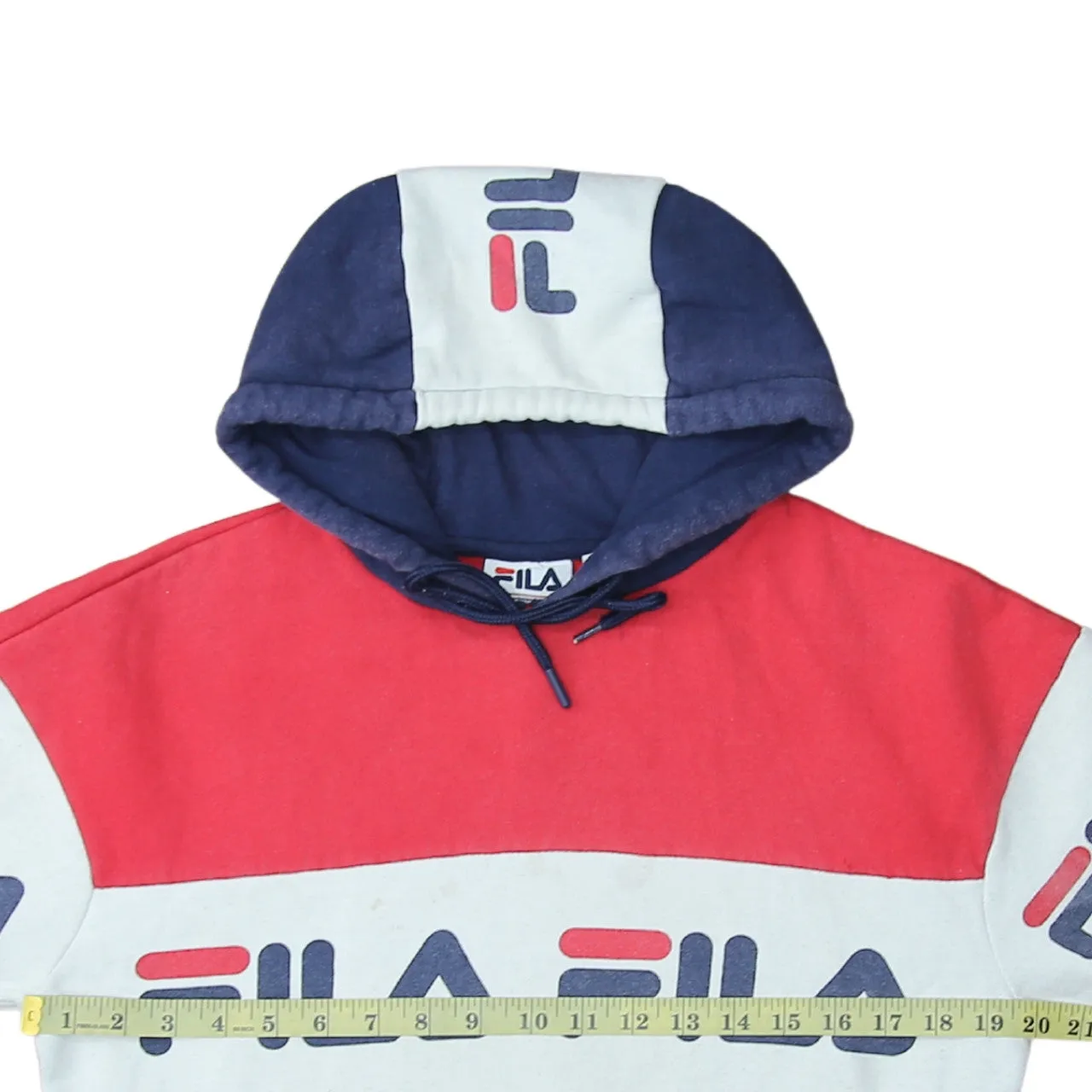 Fila Navy Red Colour Block Hoodie Women's XSmall Big Logo Printed Pullover Sweatshirt sold by Vintage Club product image thumbnail 5