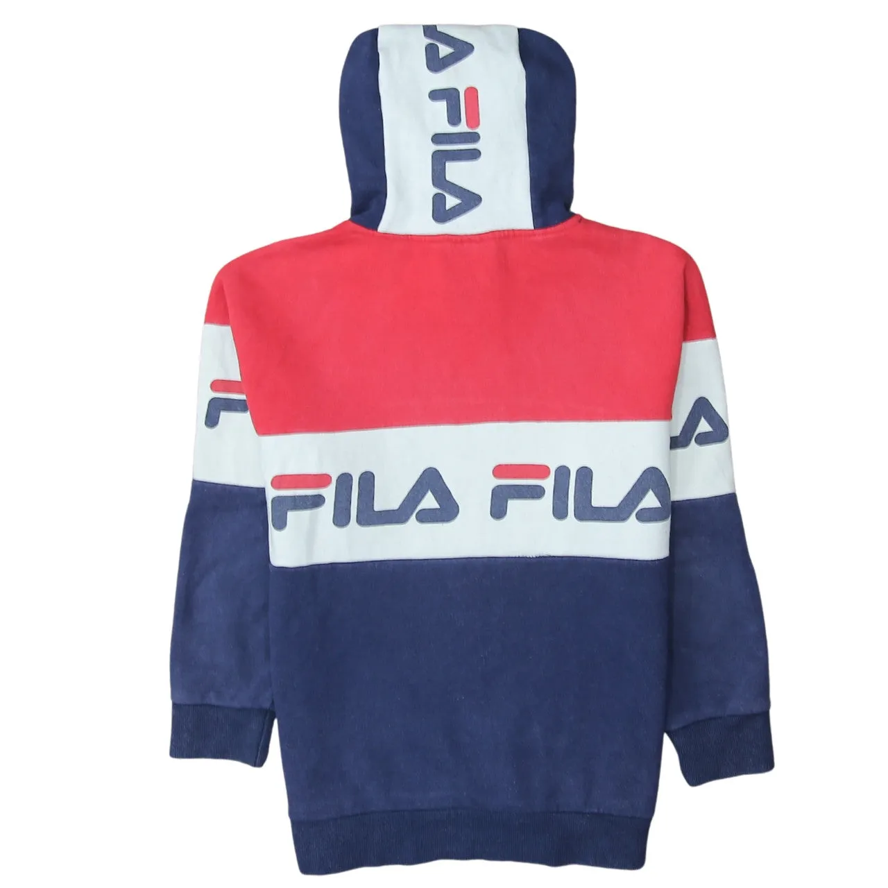 Fila Navy Red Colour Block Hoodie Women's XSmall Big Logo Printed Pullover Sweatshirt sold by Vintage Club product image thumbnail 2