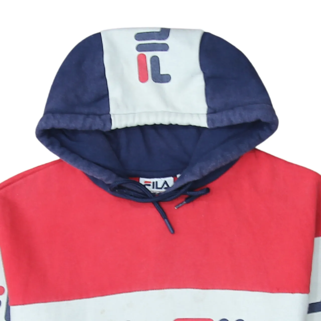 Fila Navy Red Colour Block Hoodie Women's XSmall Big Logo Printed Pullover Sweatshirt sold by Vintage Club product image thumbnail 3