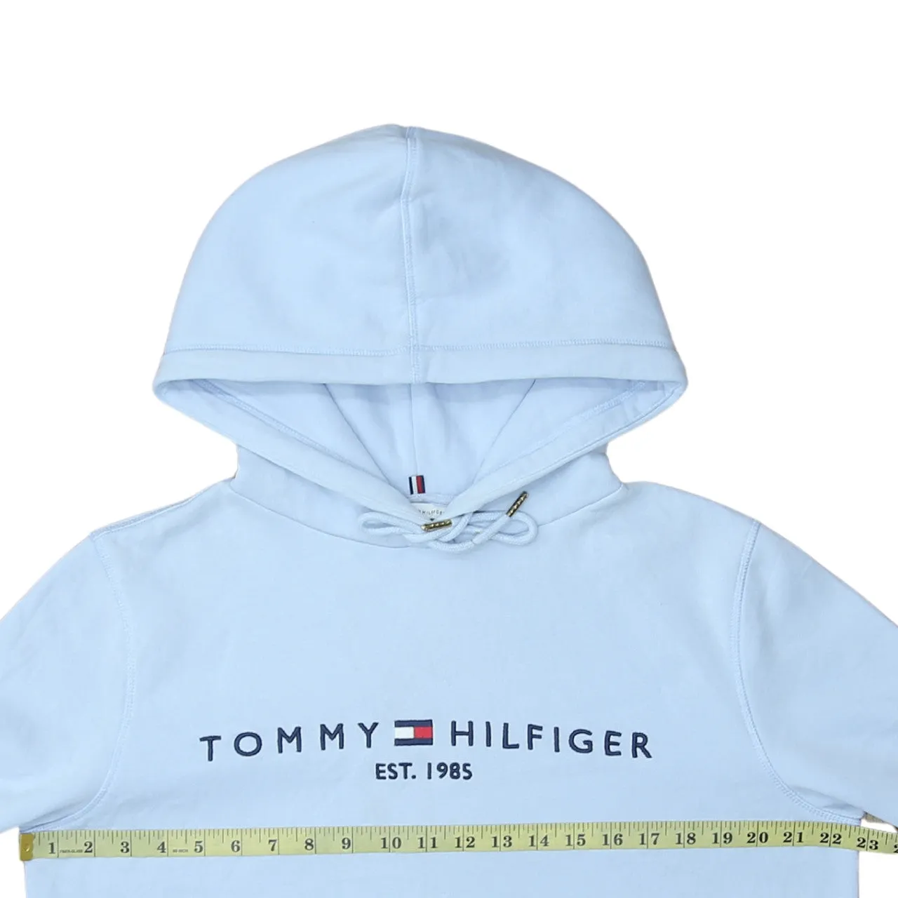 Tommy Hilfiger Light Blue Hoodie Men’s Medium Embroidered Logo Drawstring Pullover Sweatshirt sold by Vintage Club product image thumbnail 5