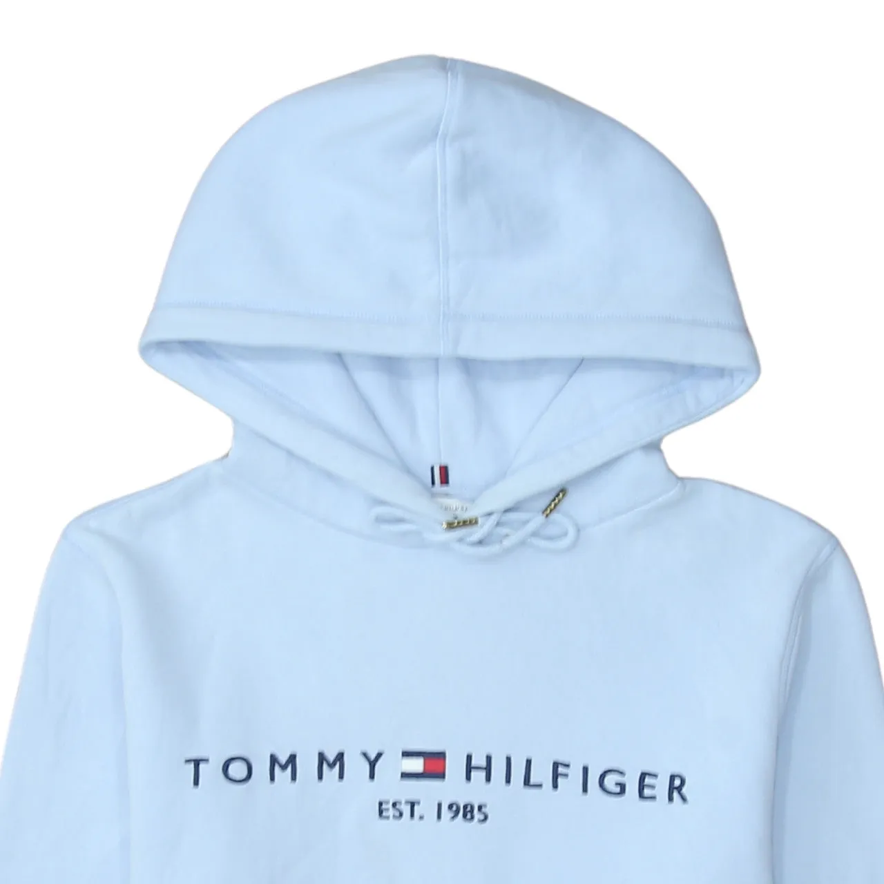 Tommy Hilfiger Light Blue Hoodie Men’s Medium Embroidered Logo Drawstring Pullover Sweatshirt sold by Vintage Club product image thumbnail 3