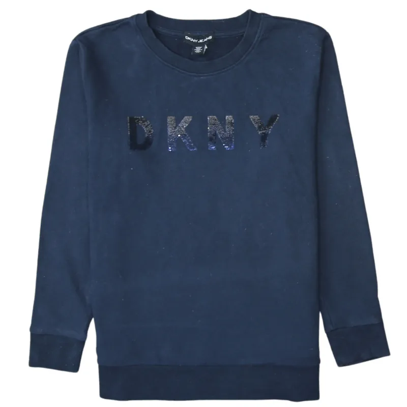 Dkny 90's Spellout Crew Neck Sweatshirt Small Navy Blue sold by Vintage Club