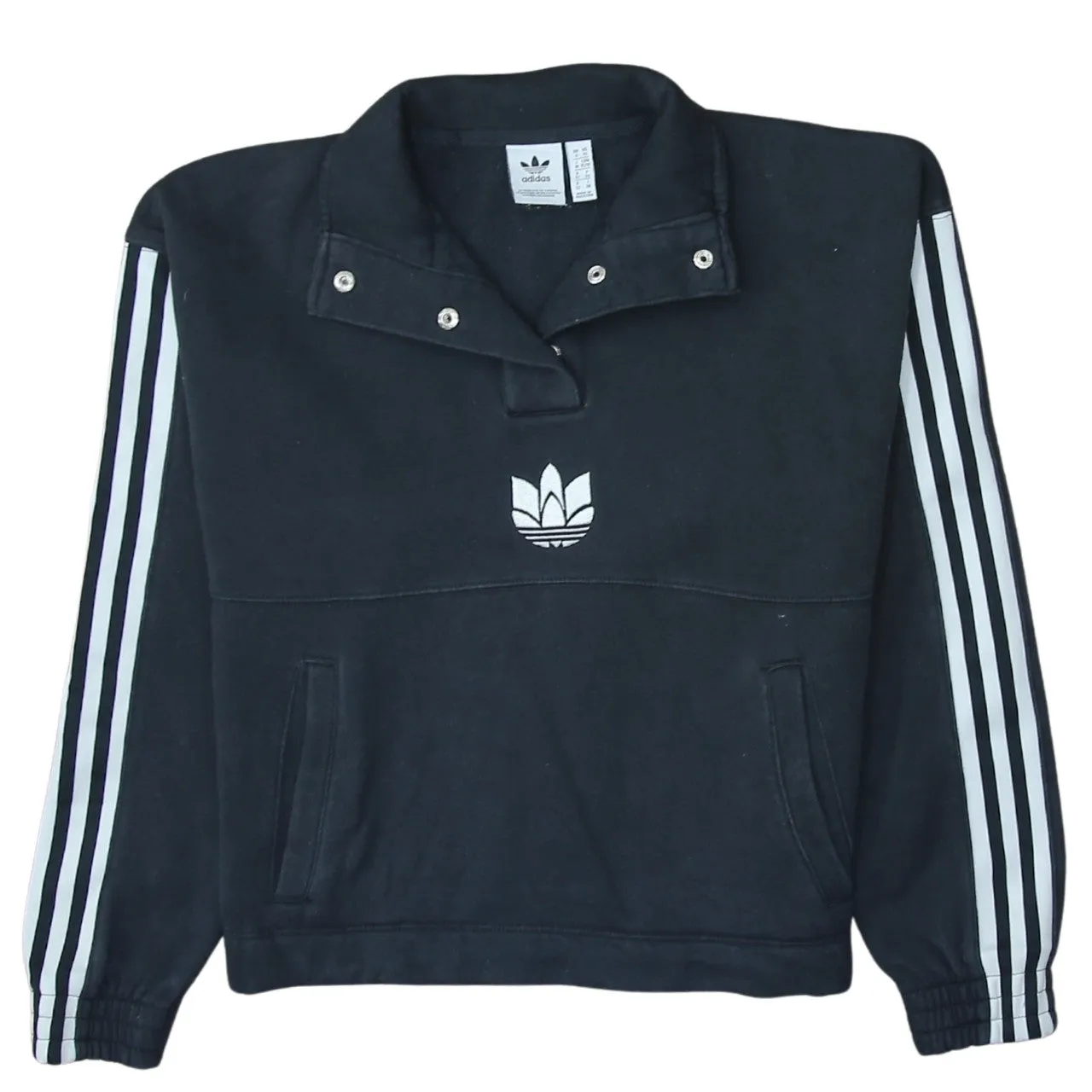 Adidas 90's Striped Sleeve Quarter Button Sweatshirt XSmall Black sold by Vintage Club