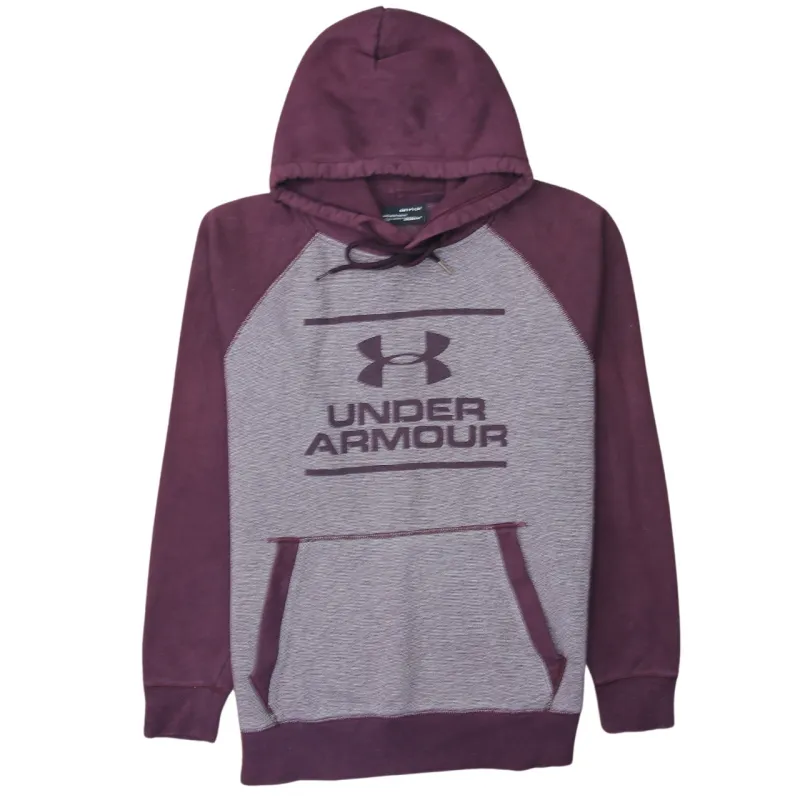 Under Armour Burgundy Grey Hoodie Men's Small Printed Logo Front Pocket Pullover Sweatshirt made by Under Armour