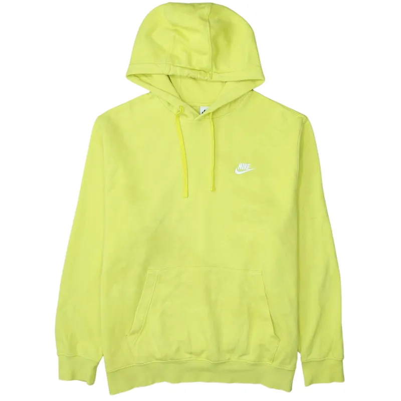Nike Neon Yellow Hoodie Men’s XLarge Embroidered Chest Logo Front Pocket Pullover Sweatshirt sold by Vintage Club