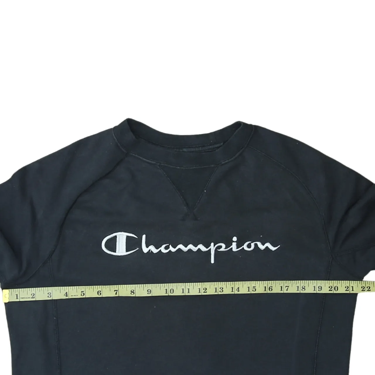 Champion Black Sweatshirt Men's Small Embroidered Script Logo Crewneck Pullover Fleece Top sold by Vintage Club product image thumbnail 5