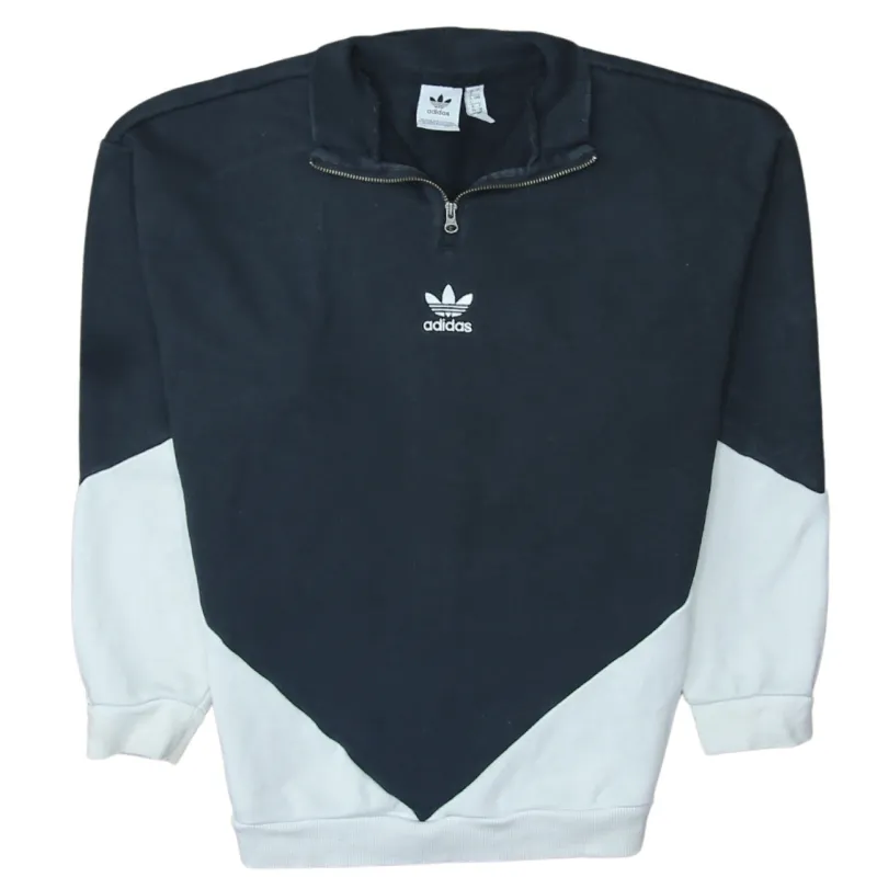 Adidas Black White Sweatshirt Women’s Small Half Zip Trefoil Logo Colour Block Pullover Top sold by Vintage Club
