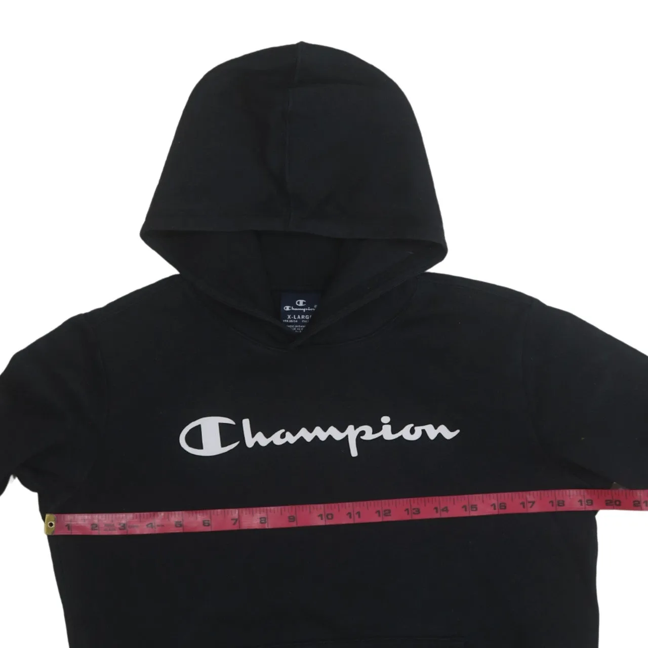 Champion Black Hoodie Women’s XLarge Printed Script Logo Front Pouch Fleece Pullover Sweatshirt sold by Vintage Club product image thumbnail 5