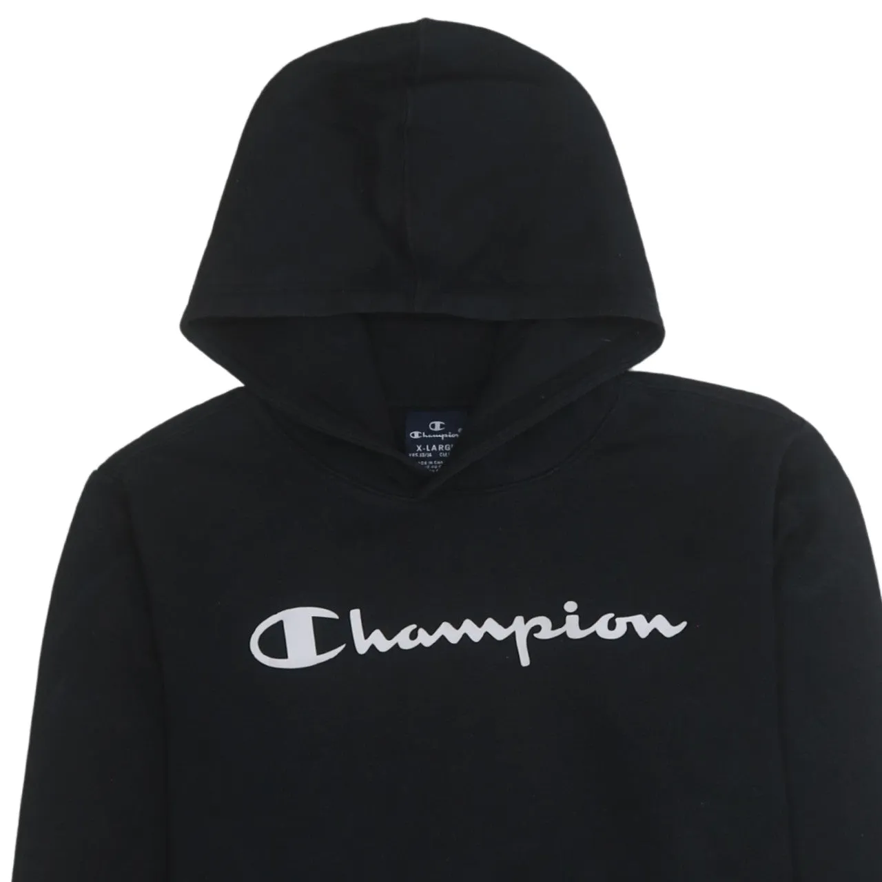 Champion Black Hoodie Women’s XLarge Printed Script Logo Front Pouch Fleece Pullover Sweatshirt sold by Vintage Club product image thumbnail 3