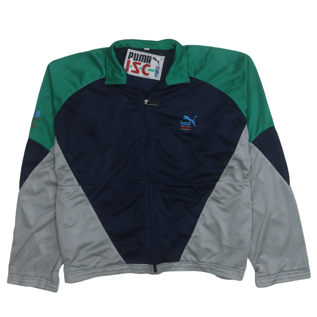 Puma Navy Green Track Jacket Men's Medium Embroidered Logo Full Zip Windbreaker Top sold by Vintage Club