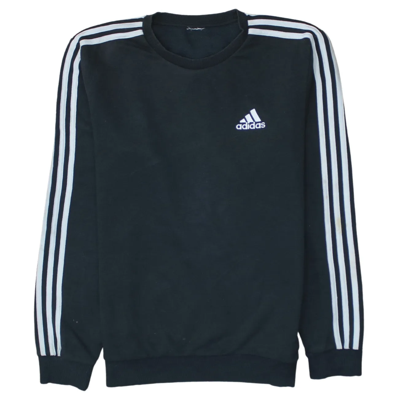 Adidas 90's Striped Sleeve Crew Neck Sweatshirt Small Black sold by Vintage Club
