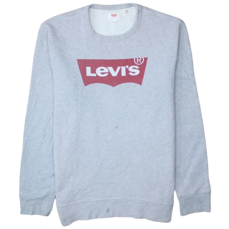 Levi's Grey Sweatshirt Men's Medium Printed Logo Crewneck Pullover Fleece Top made by Levi's