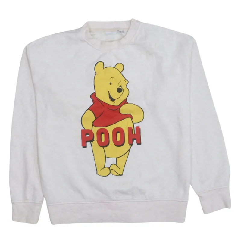 Retro Beige Cream Sweatshirt Men's Small Winnie The Pooh Printed Graphic Pullover Jumper made by Vintage Club