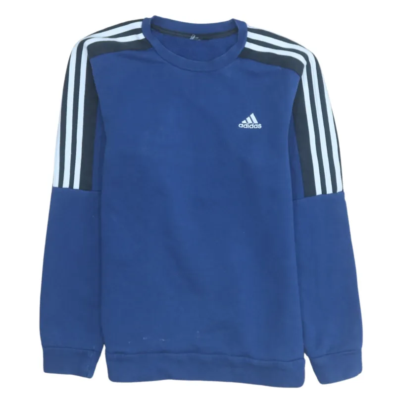 Adidas 90's Striped Sleeve Crew Neck Sweatshirt Small  Blue sold by Vintage Club