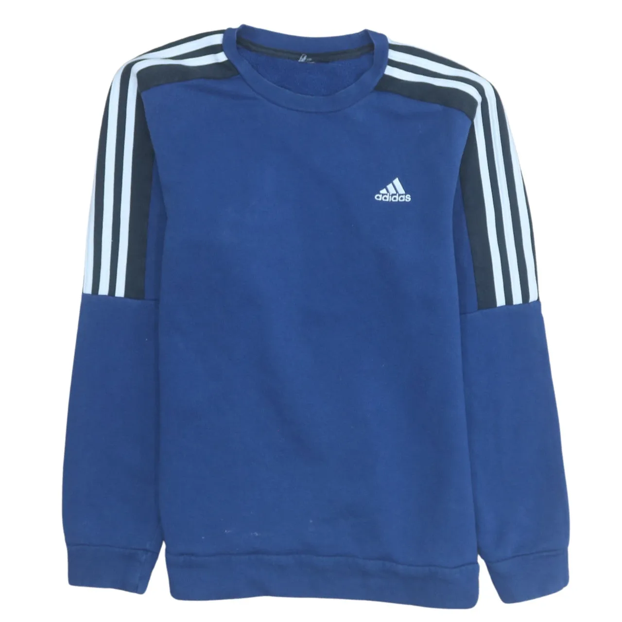 Adidas 90's Striped Sleeve Crew Neck Sweatshirt Small Blue sold by Vintage Club