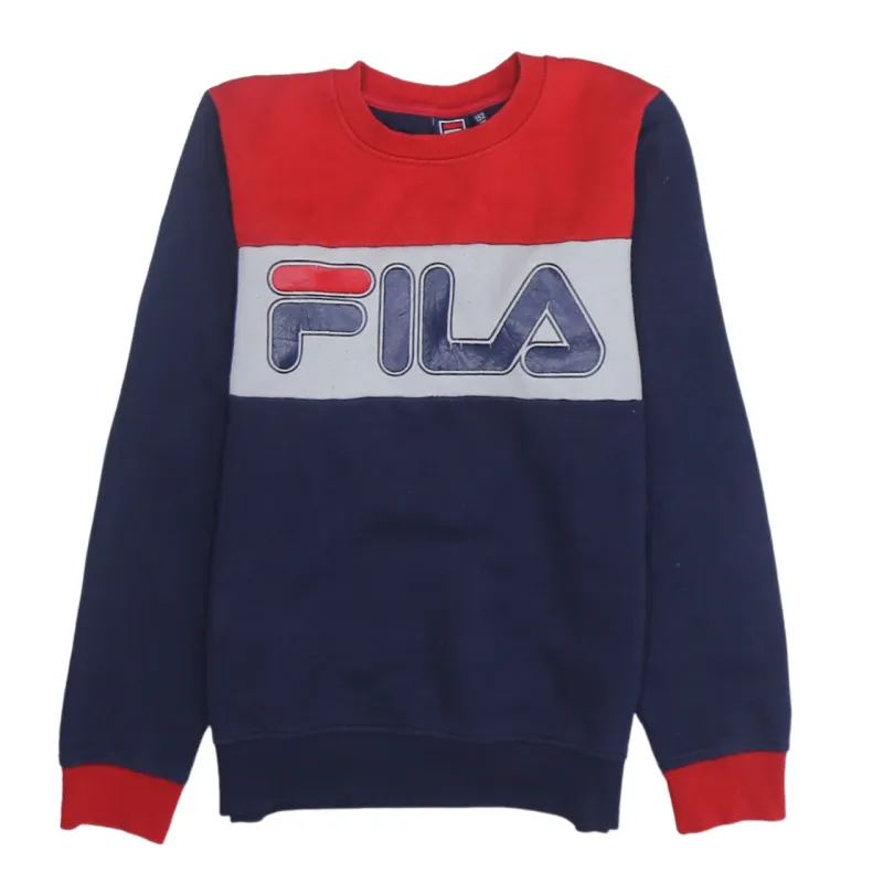 Fila Navy Blue Sweatshirt Men's Small Big Logo Panelled Crewneck Pullover Jumper Top made by Fila