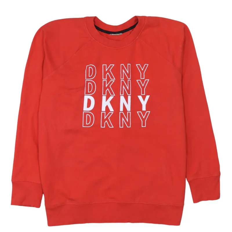 DKNY Red Sweatshirt Men's Medium Printed DKNY Logo Crewneck Pullover Fleece Top made by DKNY