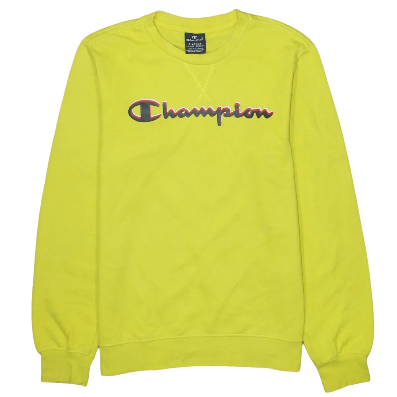 Champion 90's Spellout Crew Neck Sweatshirt XLarge Yellow sold by Vintage Club