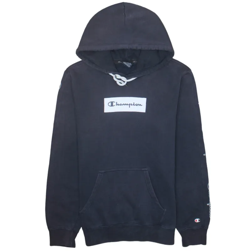 Champion 90's Spellout Pullover Hoodie Small Navy Blue sold by Vintage Club